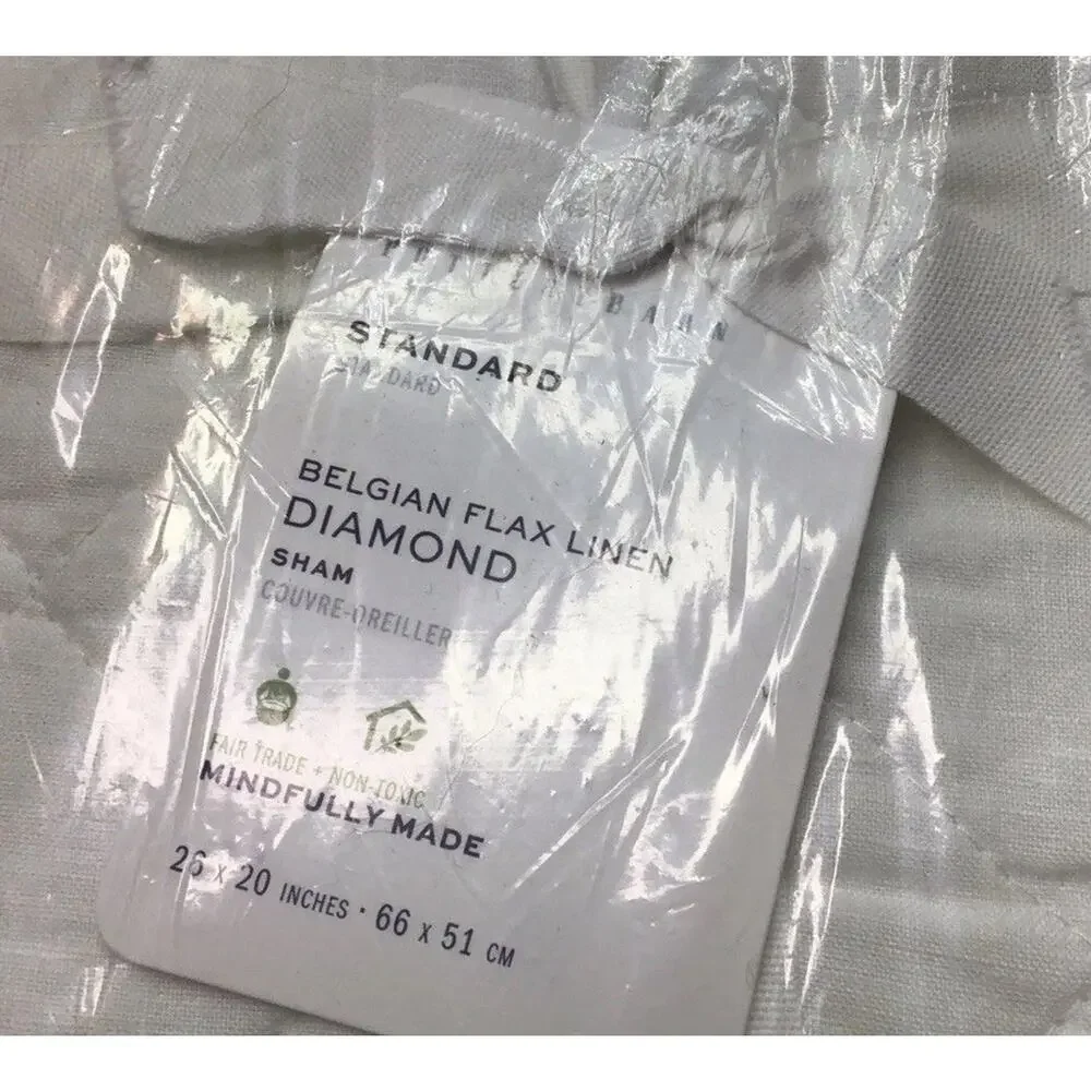 Pottery Barn Belgian Flax Linen Diamond Quilted Sham 20x26 Flax NWT